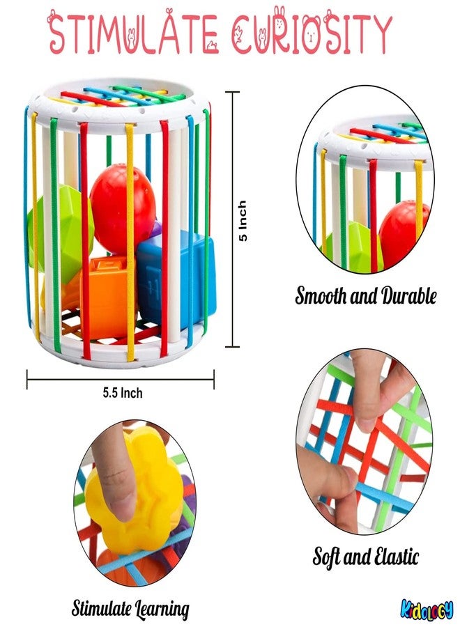Kidology Baby Cylindrical Shape Sorting Toy | Montessori Sensory Toys with 6 Blocks Colorful Cube | Shape Sorting Bin with Elastic Bands Fine Motor Skill Early Learning Preschool Educational - Image 3